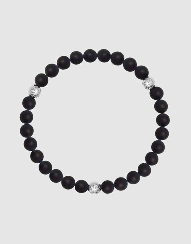 Nialaya Jewellery - 6mm Matte Black Onyx Bracelet with Silver Balls