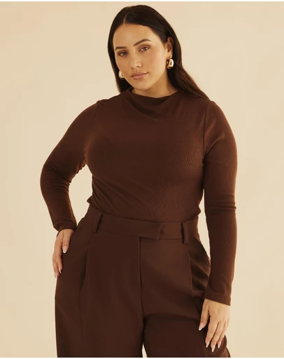 Atmos&Here Curvy - Mock Neck Rib Long Sleeve Top