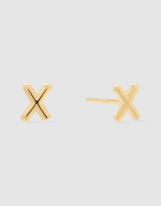 Wanderlust + Co - Alphabet Bubble Gold Stud Earrings - Letter X