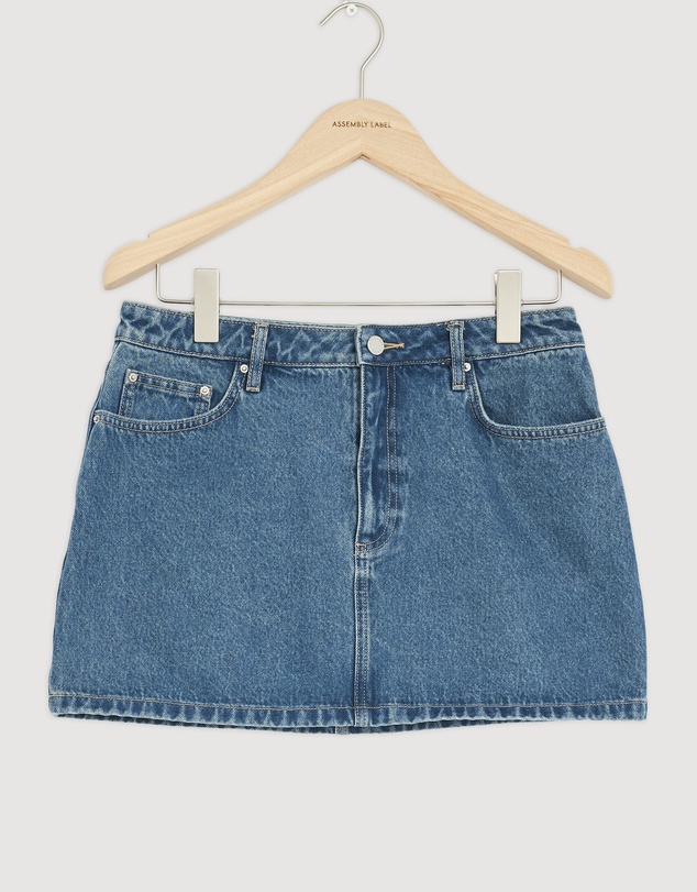 Revibe - Repaired Assembly Label Cotton Denim Womens Skirts