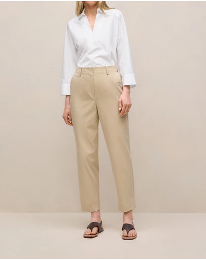 Trenery - Cotton Blend Straight Leg Pant in Sand