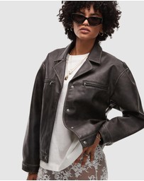 TOPSHOP - Faux Leather Cropped Button-Down Jacket
