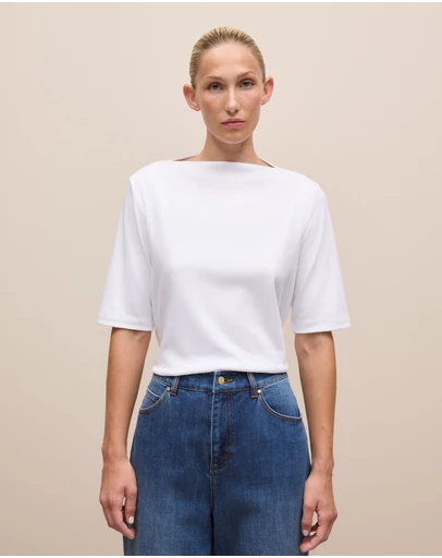 Trenery - Modal Cotton High Neck T-shirt in White