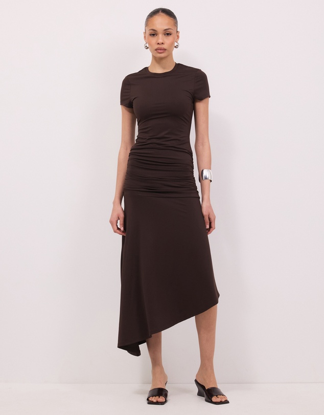 Calli - Glen Asymmetrical Midi Dress