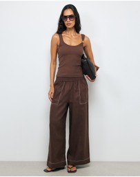 AERE - Contrast Stitch Linen Pants