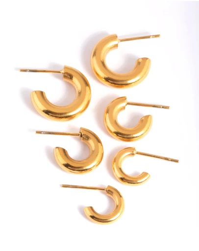 Lovisa - Waterproof Gold Plated Stainless Steel Mixed Hoop Earring Pack