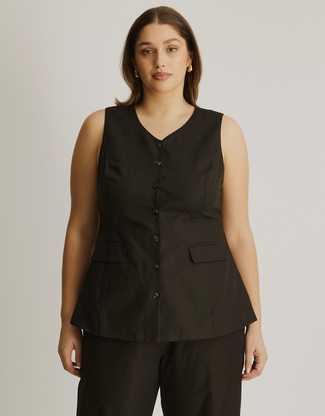 Atmos&Here Curvy - Nora Longline Linen Blend Vest