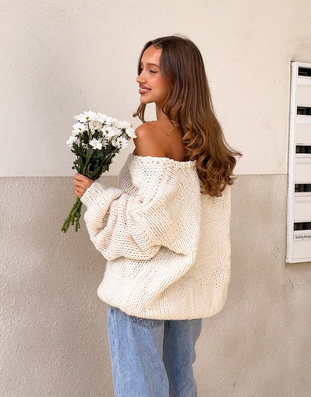 Beginning Boutique - Delvey Cream Chunky Knit Sweater