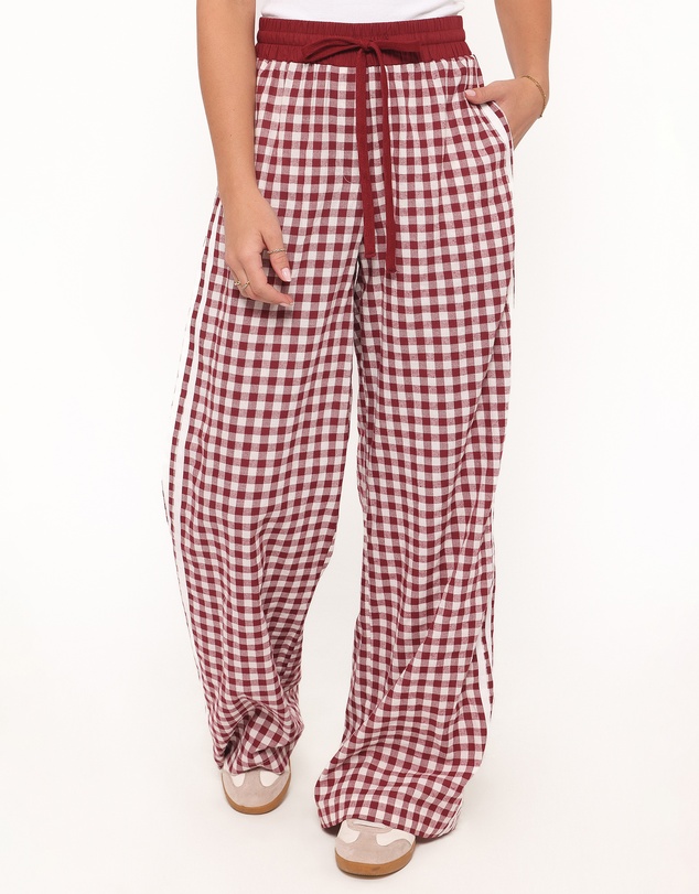 Petal & Pup - Lawson Track Pants - Burgundy Gingham