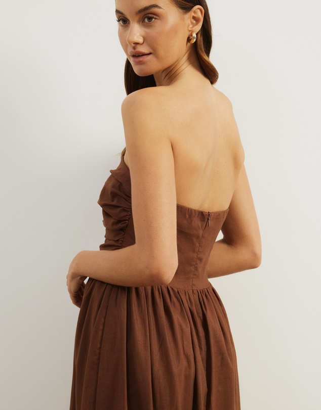 Atmos&Here - Laura Strapless Linen Blend Midi Dress