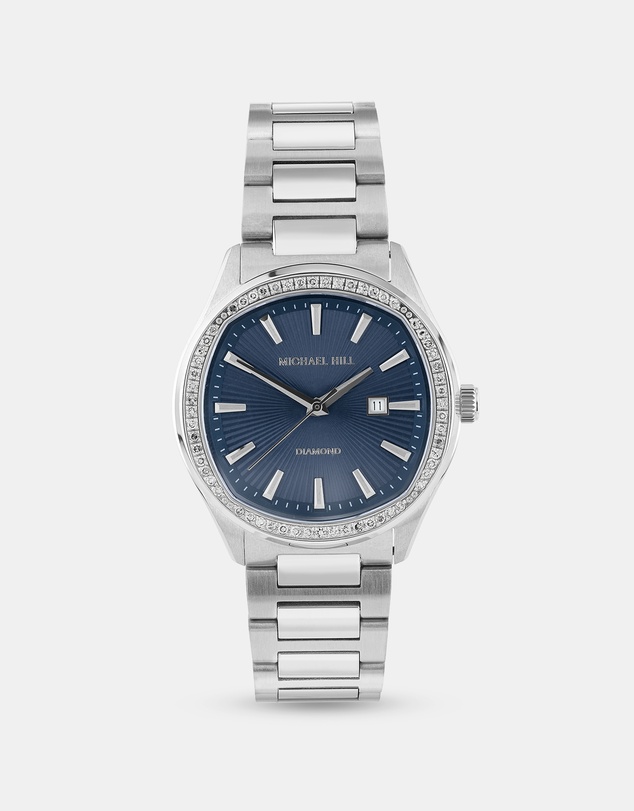 Michael Hill - Ladies 0.40 Carat TW Diamond Quartz Stainless Steel Watch with Blue Dial