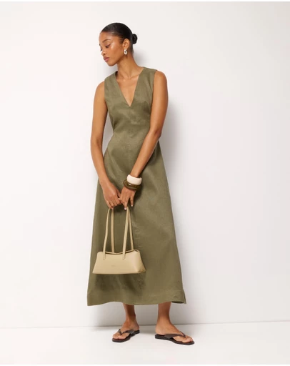 AERE - Jesse Linen V-Neck Midi Dress