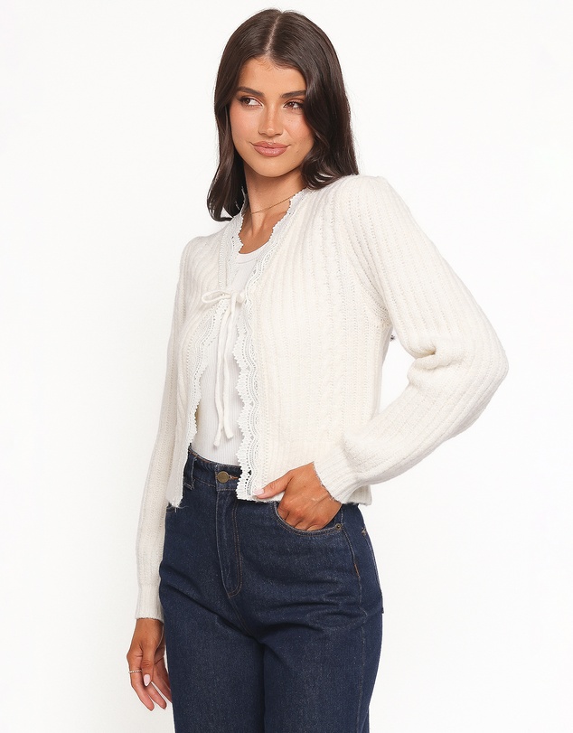 Petal & Pup - Silvie Lace Front Tie Cardigan - Cream