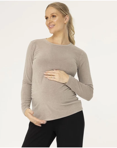 Angel Maternity - Basic Winter Maternity Long Sleeve Tee in Taupe