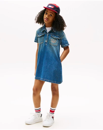 Tommy Hilfiger - Logo Embroidery SS Denim Dress - Teens