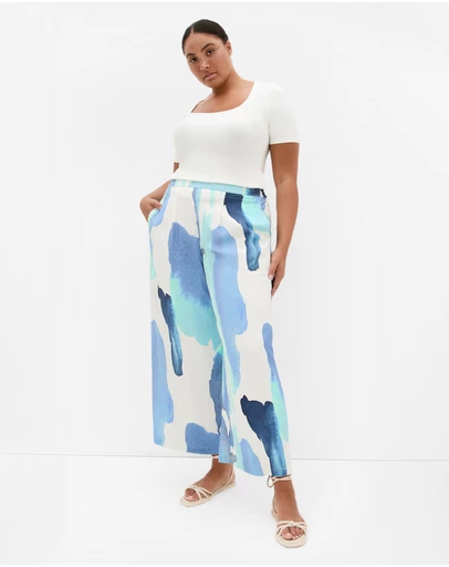 City Chic - Plus size Surface Level Print Pant - light blue