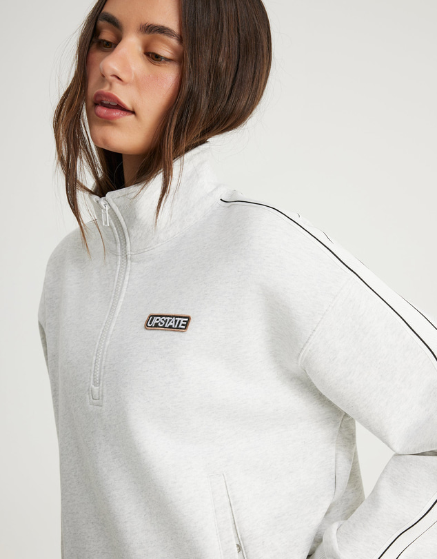 Upstate - Terry Funnel Neck Half Zip Sweat Top - Grey Marle