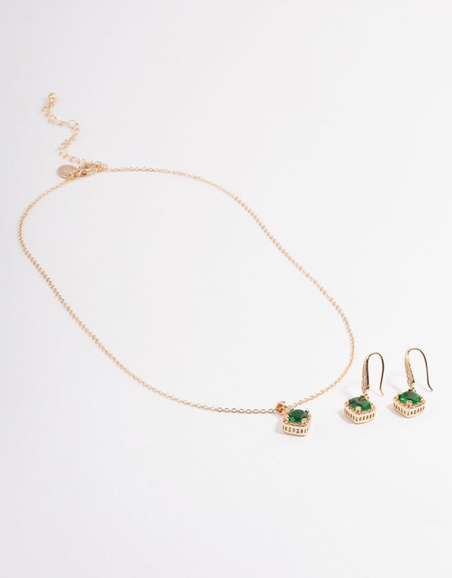 Lovisa - Cubic Zirconia Gold Square Cushion Earrings & Necklace