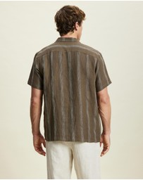 AERE - Linen Stripe Camp Collar Shirt