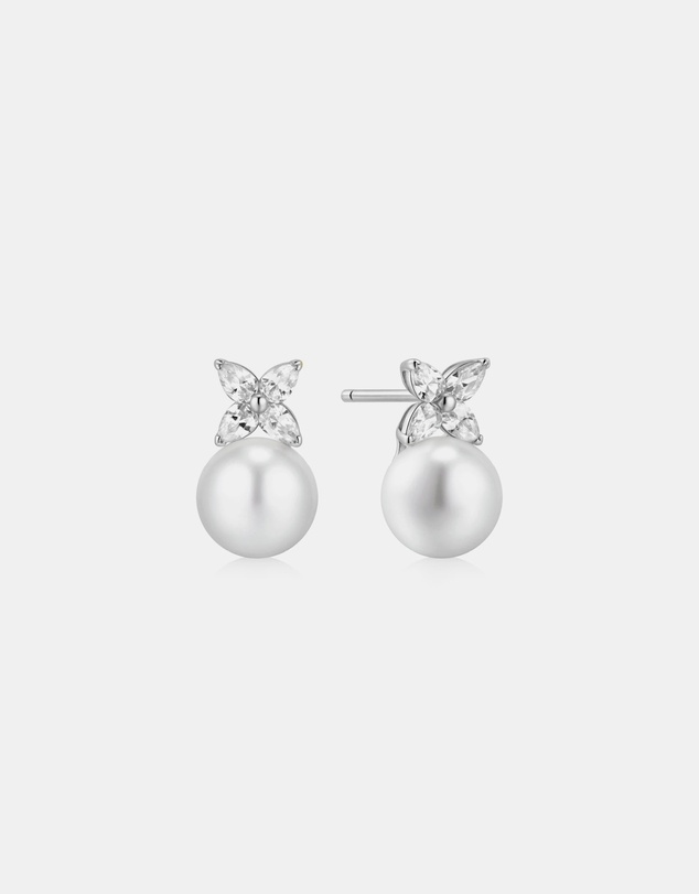 Ania Haie - Silver Shell Pearl & Lucky Clover Stud Earrings