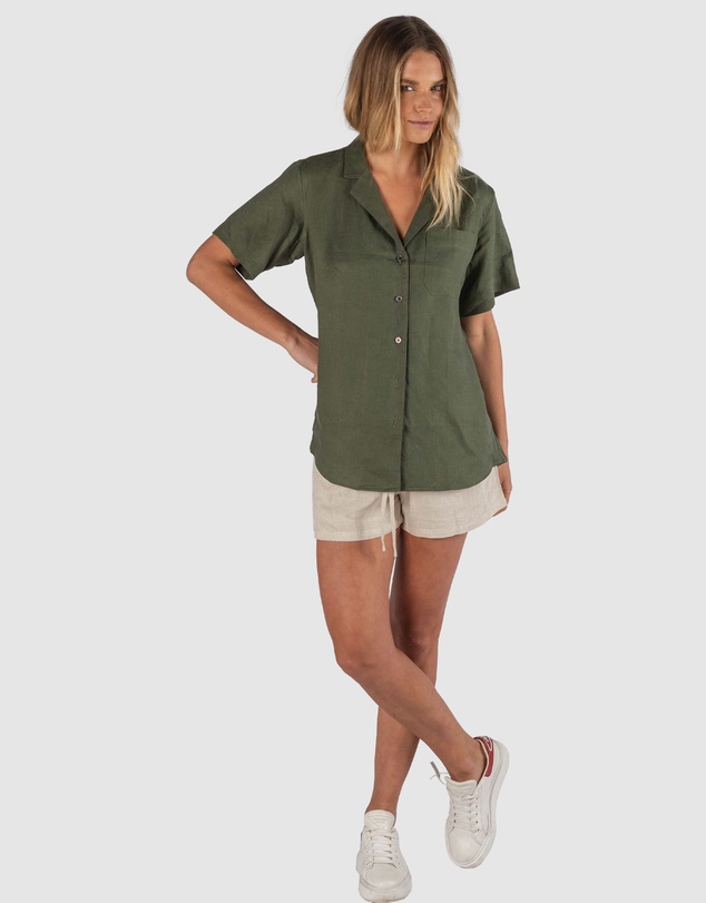 CAMIXA - REVERE Open Collar Short Sleeve Linen shirt