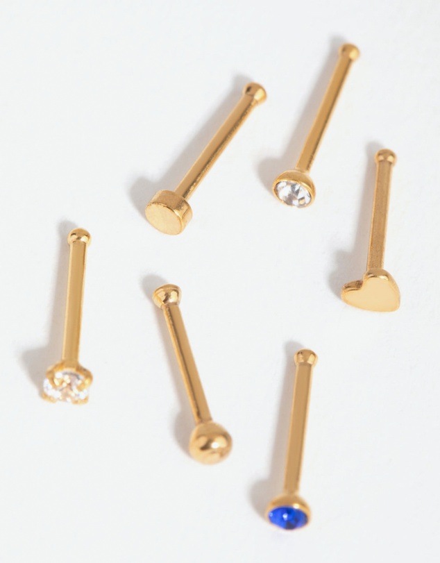 Lovisa - Gold Surgical Steel Heart Diamante Nose Stud 6-Pack