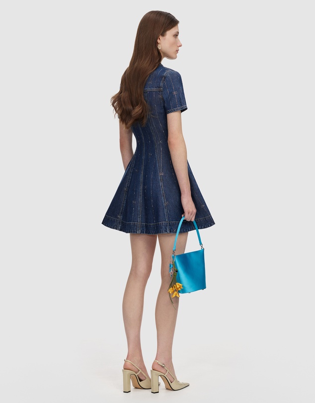 Self Portrait - Rhinestone Stripe Denim Mini Dress