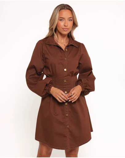 Petal & Pup - Phoenix Long Sleeve Mini Dress - Brown Denim