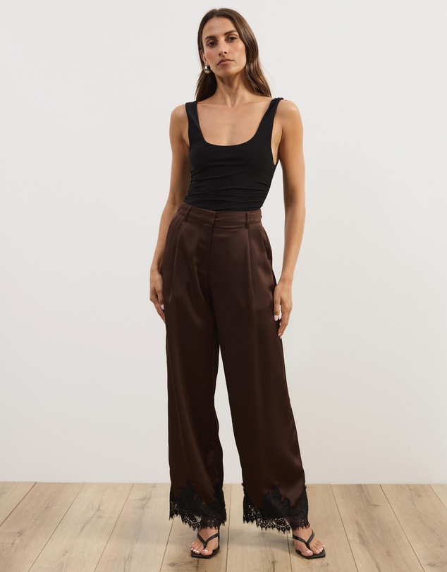 Atmos&Here - Leoni Asymmetric Lace Satin Pants