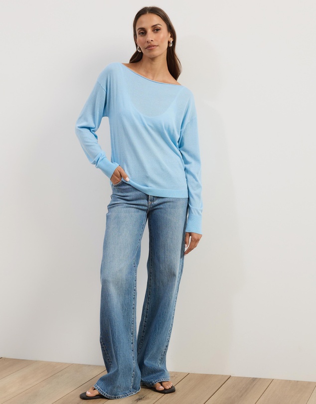 Atmos&Here - Riva Off Shoulder Fine Knit Top With Long Batwing Sleeve