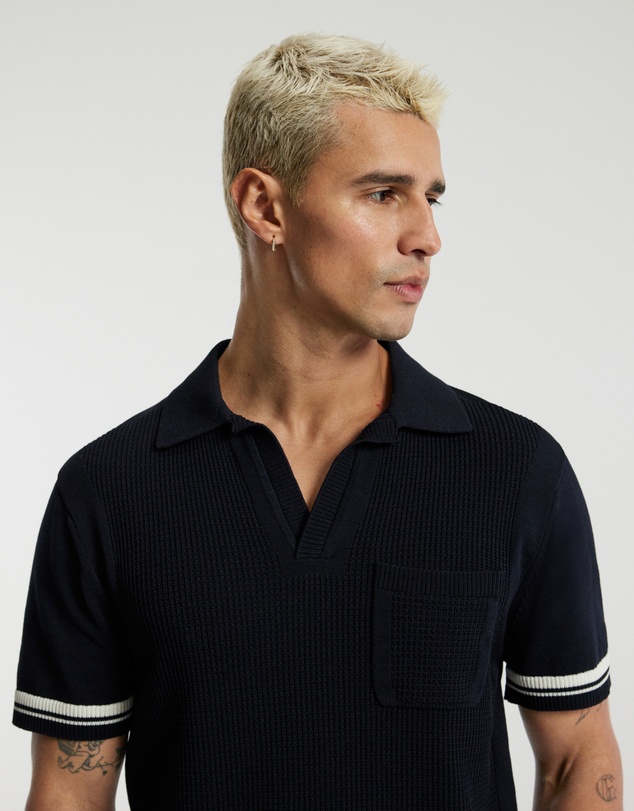 Calibre - Striped Trim Textured Knit Polo Navy