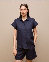 Trenery - Linen Cap Sleeve Shirt in Night Sky