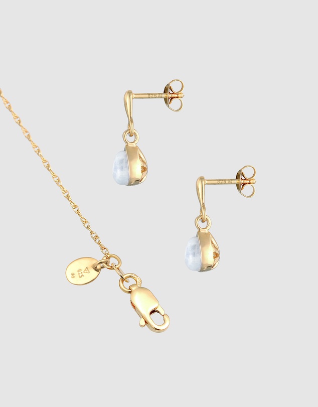 Elli Jewelry - Moonstone Teardrop Jewellery Set in Gold-Plated 925 Silver