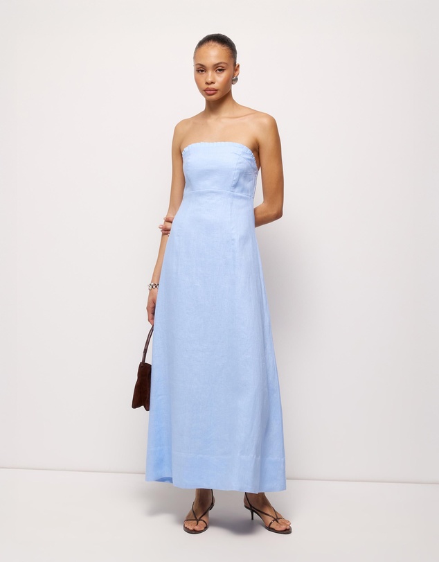 AERE - Cova Pleat Trim Linen Midi Dress