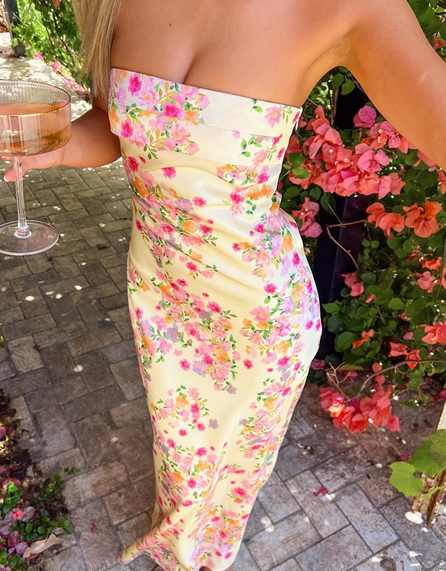 Beginning Boutique - Maiah Yellow Bloom Maxi Dress