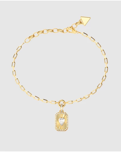 GUESS - GUESS Ladies Gold-Tone 13mm Love Tag Charm Bracelet