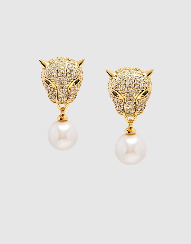 Nialaya Jewellery - Women's Panther Earring with Pearl Drop