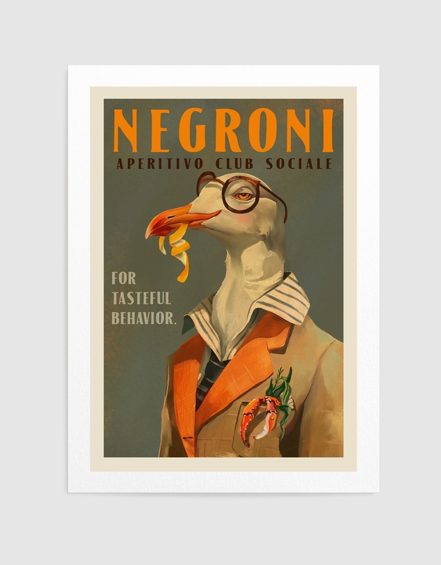 Olive et Oriel - Vintage Art Deco Negroni Poster by The Whiskey Ginger Art Print