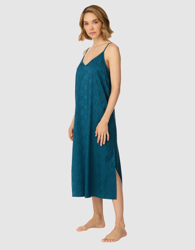DKNY - Logo Satin Low Back Midi Chemise Nightgown