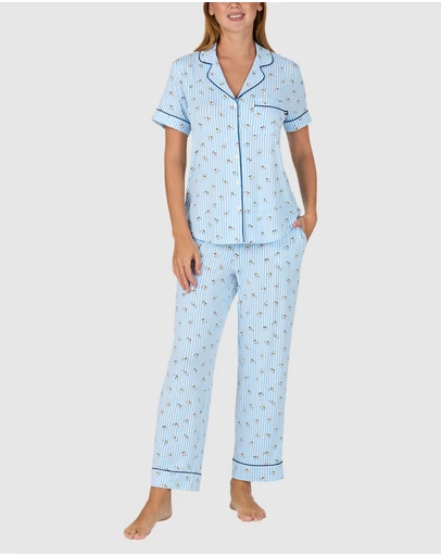 Kate Spade - Printed Modal Button Up Short Sleeve Long Pyjama Set