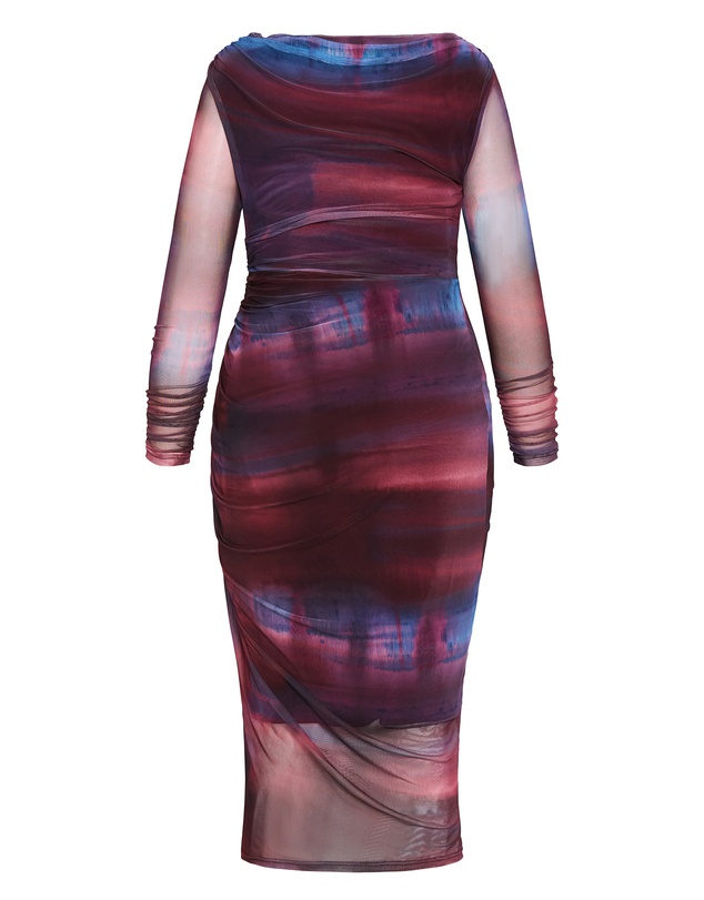 City Chic - Plus size Amber Mesh Gather Maxi Dress - berry