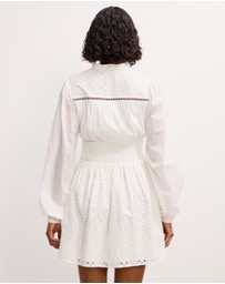 The Fated - Shirred Waist Broderie Short Dress
