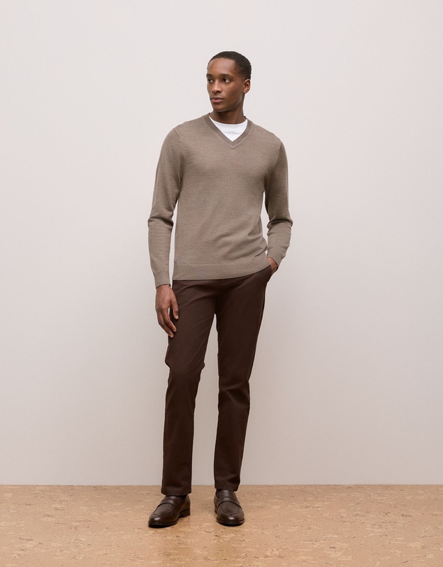 Trenery - Merino V Neck in Cocoa