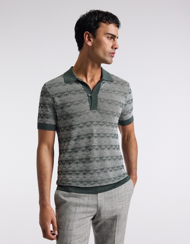 Calibre - Two-Tone Geometric Jacquard Polo Fern