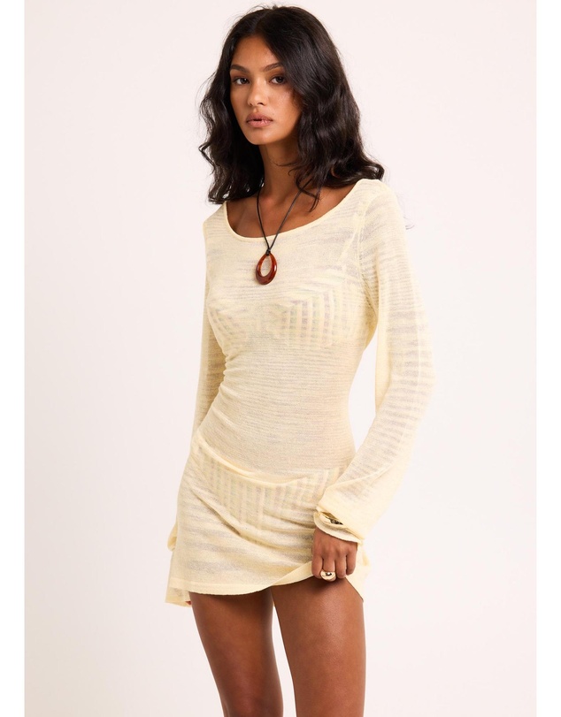 Subtitled - Olive Long Sleeve Sheer Dress