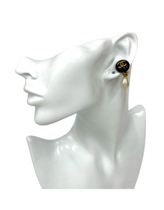Pre-Loved by Azura Reborn - Pre-Loved CC Gold Plated Resin and Faux Pearl Drop Clip On Earrings
