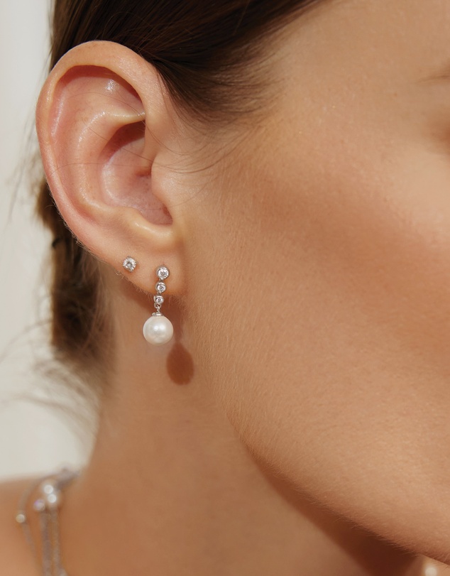 Ania Haie - Ania Haie Silver Tennis Beaded Stone Pearl Drop Stud Earrings