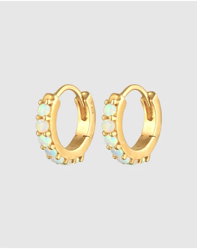 Elli Jewelry - Opal Hoop Earrings in Gold-Plated 925 Silver