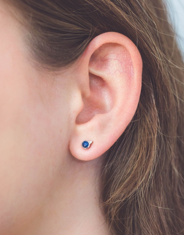 Georgini - Natural Sapphire And Two Natural Diamond September Silver Earrings