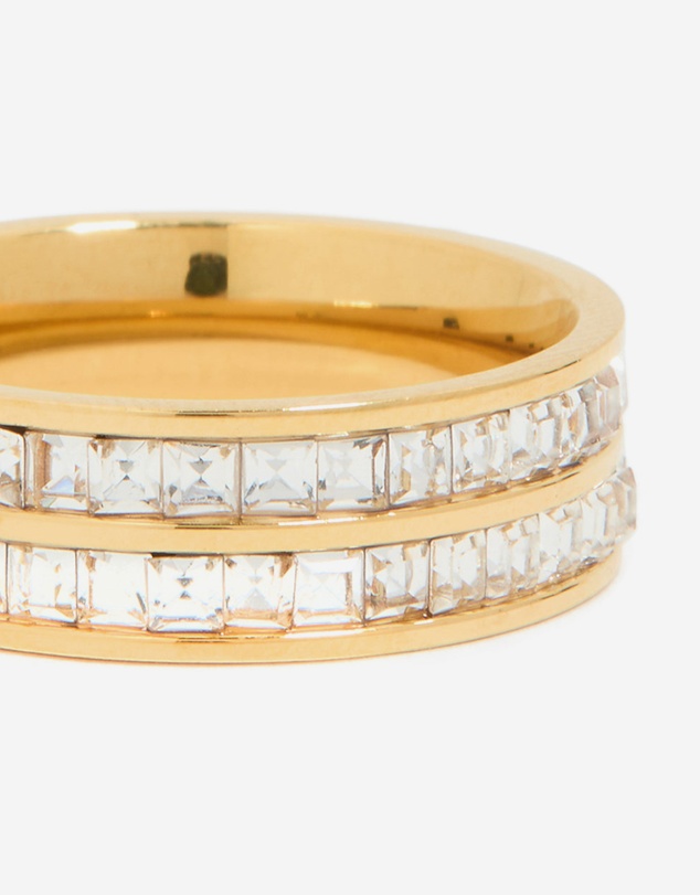 Lovisa - Waterproof Gold Plated Stainless Steel Square Cubic Zirconia Double Layered Ring